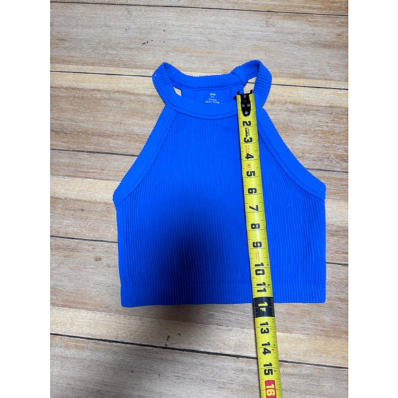 Aerie | Women's Ribbed Blue Halter Racerback High Neck Bra Crop Top, Size S - Picture 6 of 8
